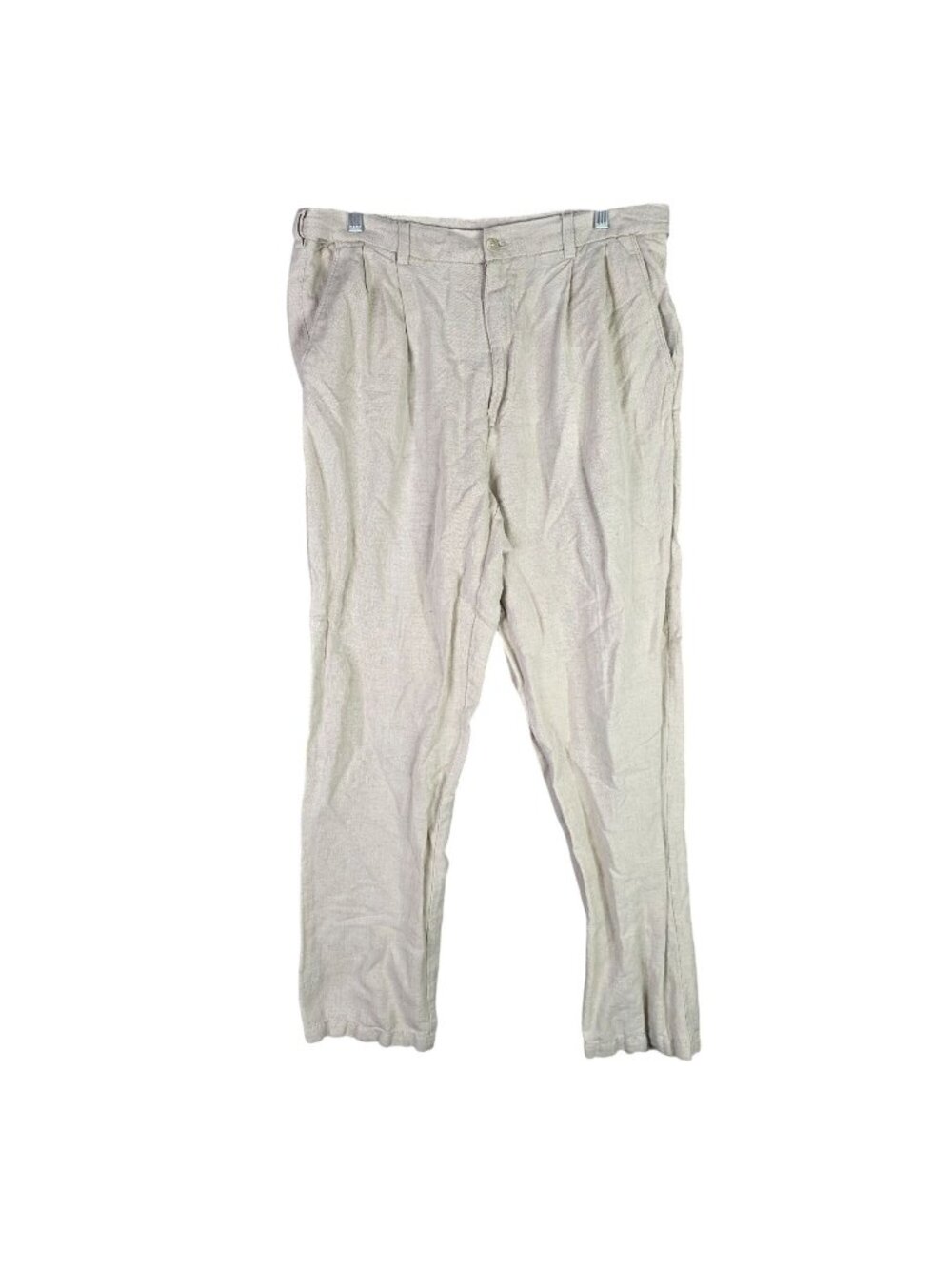 Mens Caribbean Khaki Beige Linen Cotton Blend Pants Hi Rise Size 34X32